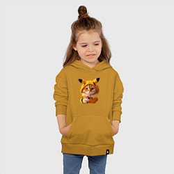 Толстовка детская хлопковая Рыжий котёнок покемон - нейроарт, цвет: горчичный — фото 2