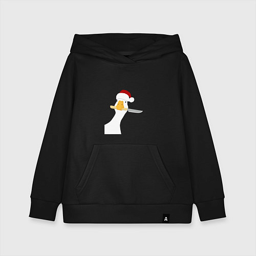 Детская толстовка-худи Гусь Санта с ножом в клюве / Черный – фото 1