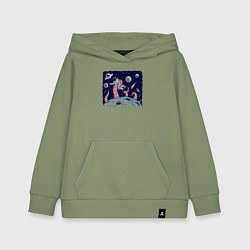 Толстовка детская хлопковая Схватка с осьминогом в космосе, цвет: авокадо