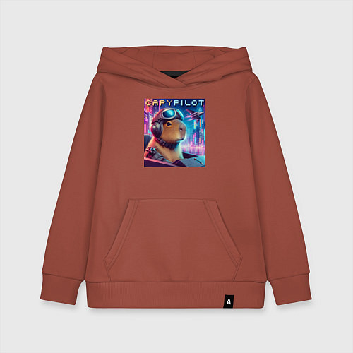 Детская толстовка-худи Capybara is a cool pilot - ai art fantasy / Кирпичный – фото 1