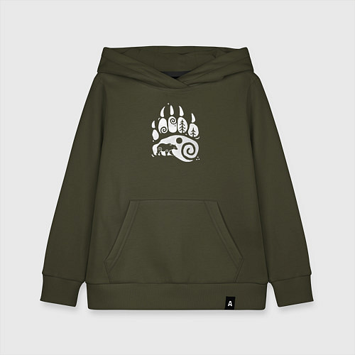 Детская толстовка-худи Большой след медведя / Хаки – фото 1