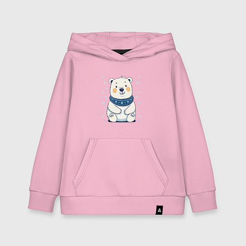 Детская толстовка-худи Полярный белый медведь и снежинки / Светло-розовый – фото 1