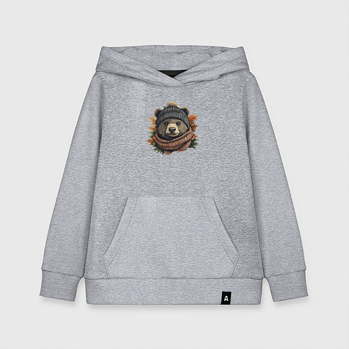 Детская толстовка-худи Медведь в шарфе и шапке / Меланж – фото 1
