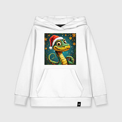 Толстовка детская хлопковая Новогодняя змейка в красной шапке, цвет: белый