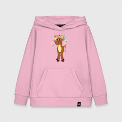 Толстовка детская хлопковая Мультяшный веселый лось с гирляндами на рогах, цвет: светло-розовый
