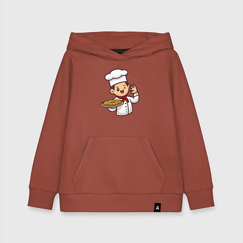 Детская толстовка-худи Поварёнок с пиццей / Кирпичный – фото 1
