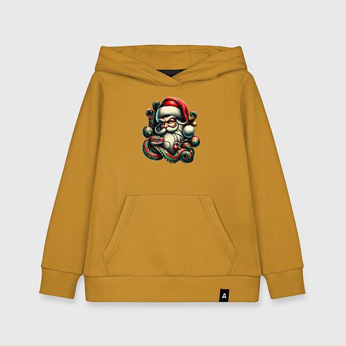Детская толстовка-худи Дед мороз со змеей / Горчичный – фото 1