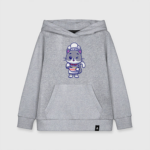 Детская толстовка-худи Котик на кухне / Меланж – фото 1