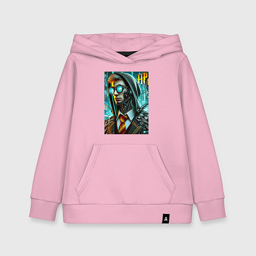 Детская толстовка-худи Cyber Harry Potter - ai art fantasy / Светло-розовый – фото 1