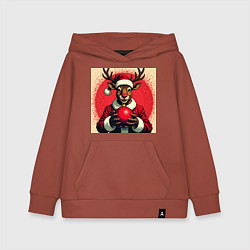 Толстовка детская хлопковая Рождественский олень Рудольф в шапке Санты, цвет: кирпичный