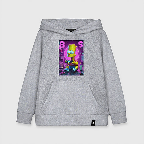 Детская толстовка-худи Bart Simpson - cool gamer / Меланж – фото 1