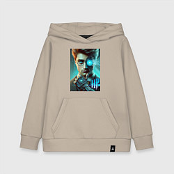 Толстовка детская хлопковая Cyber Harry Potter - ai art neon fantasy, цвет: миндальный