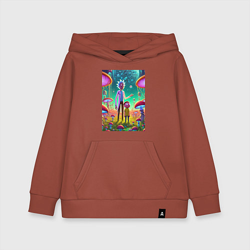 Детская толстовка-худи Morty and Rick on a neon planet / Кирпичный – фото 1