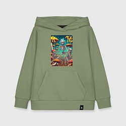 Толстовка детская хлопковая Скелеты Рика и Морти на грибной поляне - нейроарт, цвет: авокадо