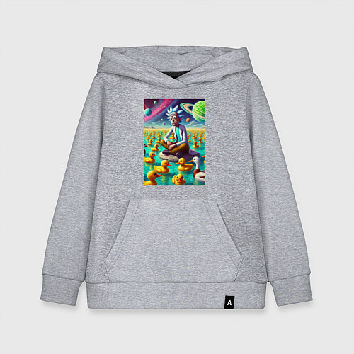 Детская толстовка-худи Рик Санчес медитирует на утиной планете - нейроарт / Меланж – фото 1