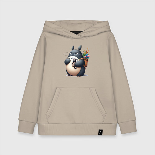 Детская толстовка-худи Totoro and black cat - anime / Миндальный – фото 1