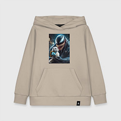 Толстовка детская хлопковая Venom and funny kitten with backpack, цвет: миндальный