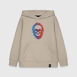 Толстовка детская хлопковая Череп и сине-красные розы, цвет: миндальный