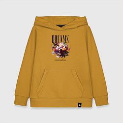 Толстовка детская хлопковая Dreams flowers - надпись: мечтать, цвет: горчичный