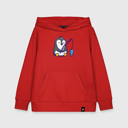 Детская толстовка-худи Пингвинёнок рыбак / Красный – фото 1
