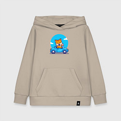 Толстовка детская хлопковая Котик водитель, цвет: миндальный