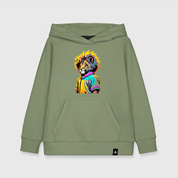 Толстовка детская хлопковая Прикольный львёнок - поп-арт, цвет: авокадо