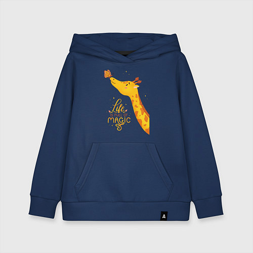 Детская толстовка-худи Пятнистые друзья - жираф и бабочка / Тёмно-синий – фото 1