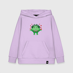 Толстовка детская хлопковая Влюбленный мультяшный зеленый монстр, цвет: лаванда