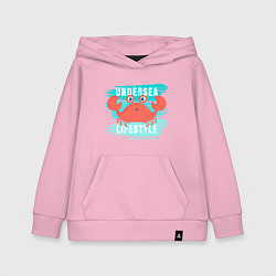 Толстовка детская хлопковая Симпатичный крабик и надпись, цвет: светло-розовый