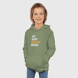 Толстовка детская хлопковая Eat sleep drive, цвет: авокадо — фото 2