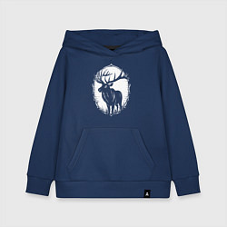 Толстовка детская хлопковая Белый лось орнамент, цвет: тёмно-синий
