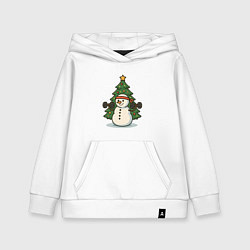 Толстовка детская хлопковая Снеговик с гирями, цвет: белый