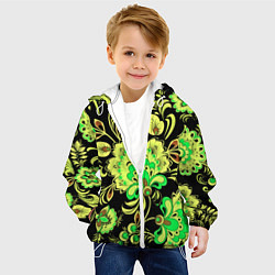 Куртка с капюшоном детская Хохлома: черный и салатовый, цвет: 3D-белый — фото 2