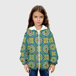 Куртка с капюшоном детская Хризантемы: бирюзовый узор, цвет: 3D-белый — фото 2