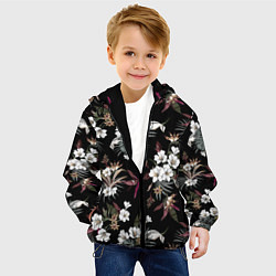 Куртка с капюшоном детская Белые цветы в темноте, цвет: 3D-черный — фото 2