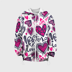 Куртка с капюшоном детская Love - pink hearts, цвет: 3D-белый