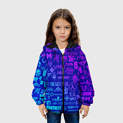 Куртка с капюшоном детская Неоновые геймерские лого, цвет: 3D-черный — фото 2