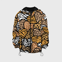 Куртка с капюшоном детская Сердца из шкур африканских животных, цвет: 3D-черный