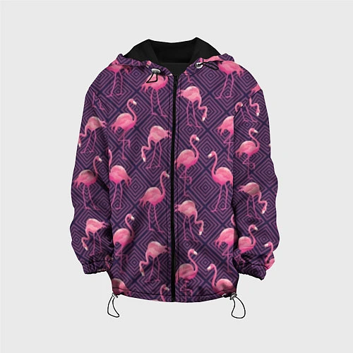 Детская куртка Фиолетовые фламинго / 3D-Черный – фото 1