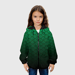 Куртка с капюшоном детская Узор зеленая чешуя дракон, цвет: 3D-черный — фото 2