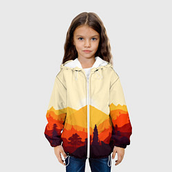Куртка с капюшоном детская Горы закат пейзаж лиса арт, цвет: 3D-белый — фото 2