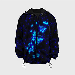 Куртка с капюшоном детская Неоновые бабочки, цвет: 3D-черный