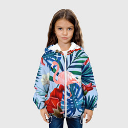Куртка с капюшоном детская Фламинго в папоротнике, цвет: 3D-белый — фото 2
