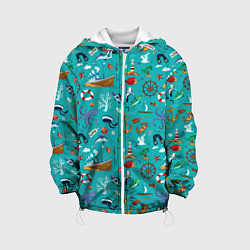 Куртка с капюшоном детская Морские обитатели, цвет: 3D-белый