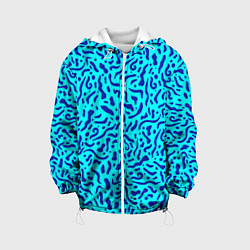 Куртка с капюшоном детская Неоновые синие узоры, цвет: 3D-белый