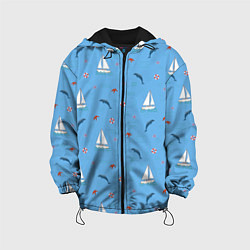 Куртка с капюшоном детская Море, дельфины, парусник, цвет: 3D-черный