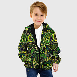 Куртка с капюшоном детская Ярко зеленые славянские узоры, цвет: 3D-черный — фото 2