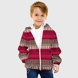 Куртка с капюшоном детская Полосатый вышитый орнамент, цвет: 3D-белый — фото 2