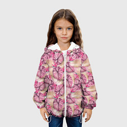 Куртка с капюшоном детская Розовый тропический узор, цвет: 3D-белый — фото 2