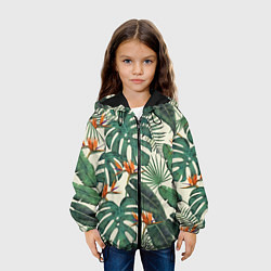 Куртка с капюшоном детская Тропический паттерн, цвет: 3D-черный — фото 2